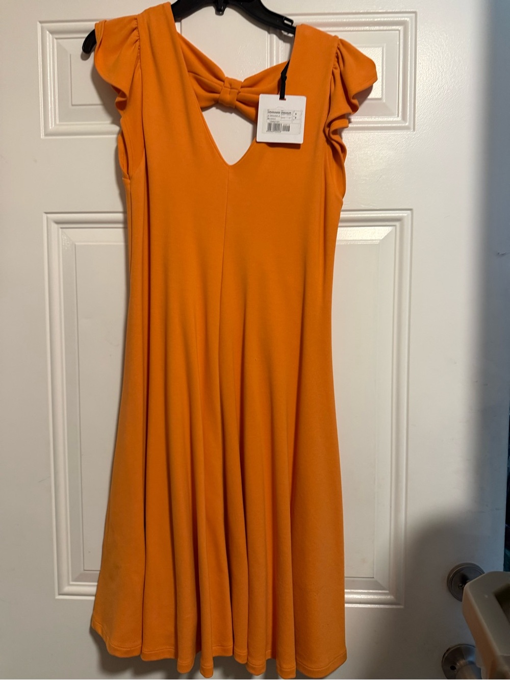 Girls Orange Bow-Back Flutter Sleeve Dress
